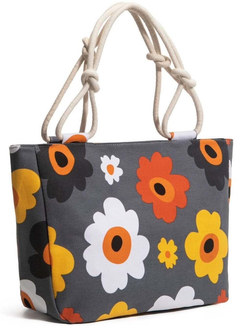Farmhouse Is My Style Summer Blooms Floral Canvas Tote Bag with Rope Handles